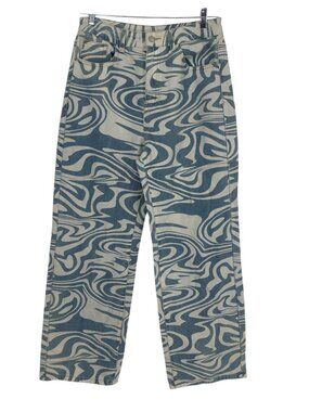 SHEIN Blue Marble Swirl Print High Waisted Wide Leg Jeans Large Y2K Retro